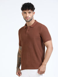 Men Rust Slim Fit Drop Needle Polo T-Shirt