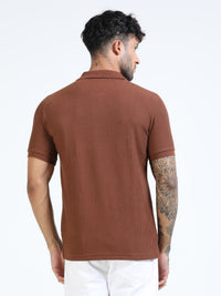 Men Rust Slim Fit Drop Needle Polo T-Shirt