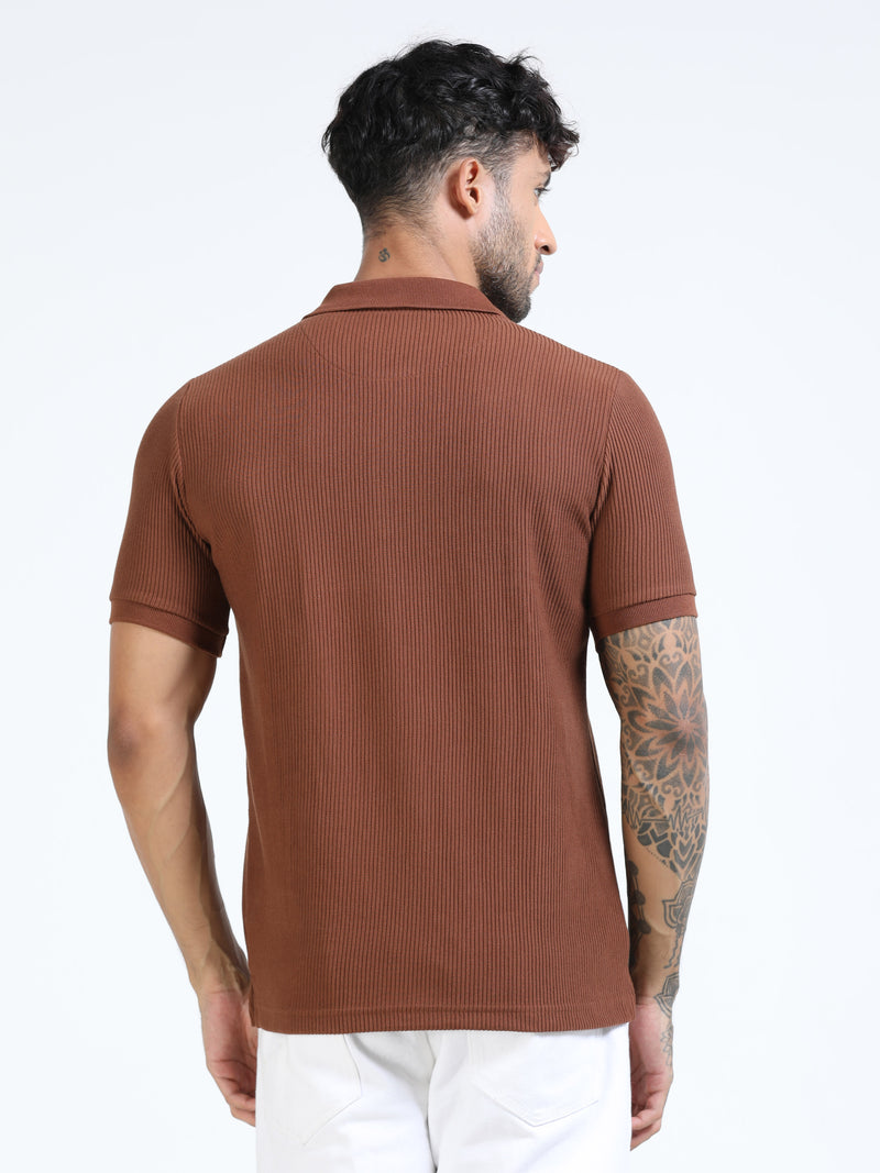 Men Rust Slim Fit Drop Needle Polo T-Shirt