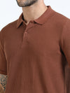 Men Rust Slim Fit Drop Needle Polo T-Shirt