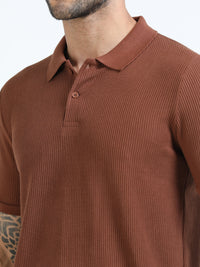 Men Rust Slim Fit Drop Needle Polo T-Shirt