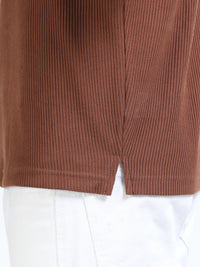 Men Rust Slim Fit Drop Needle Polo T-Shirt