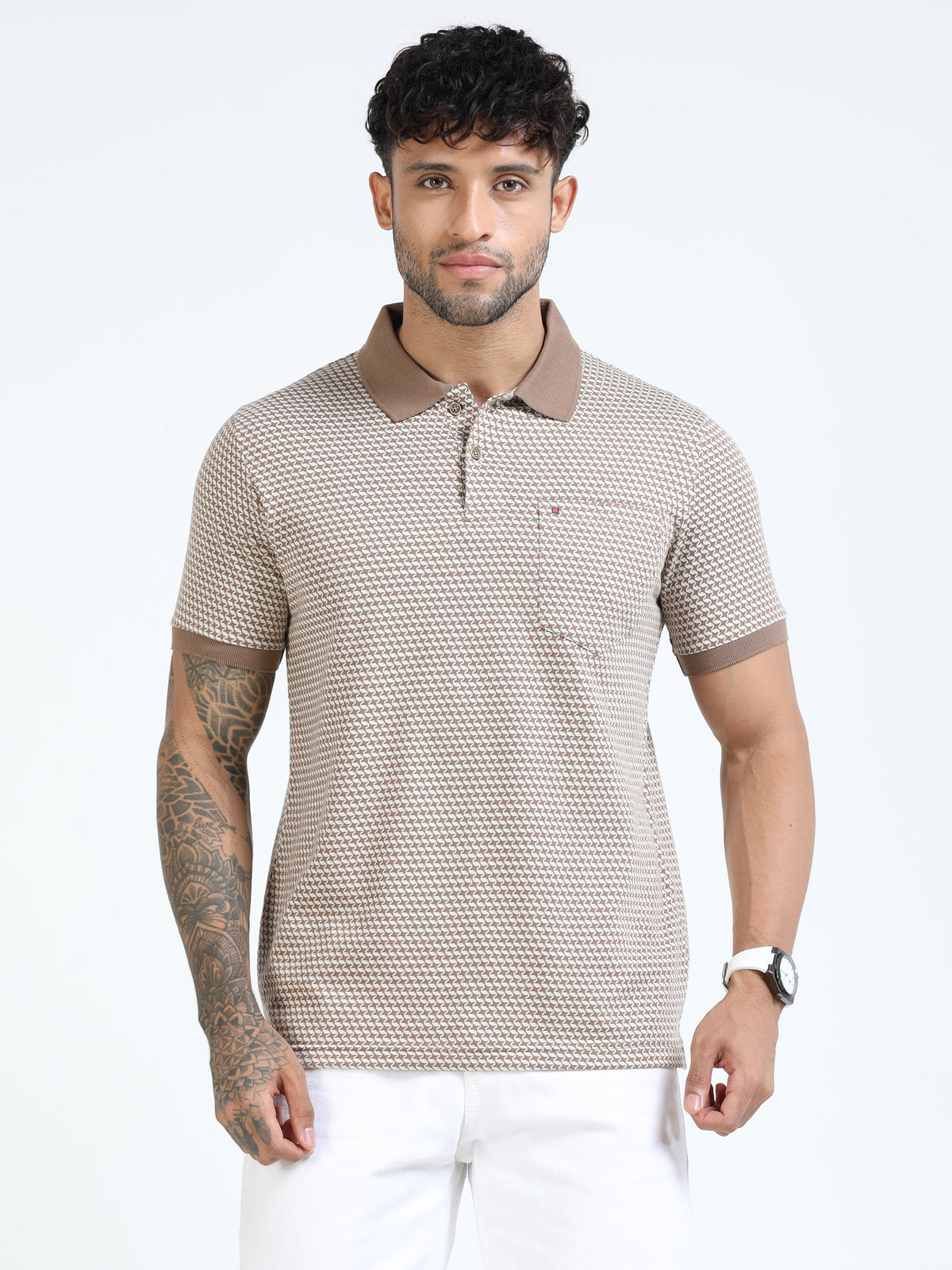 Men Brown Slim Fit Printed Polo T-Shirt