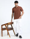 Men Rust Slim Fit Drop Needle Polo T-Shirt