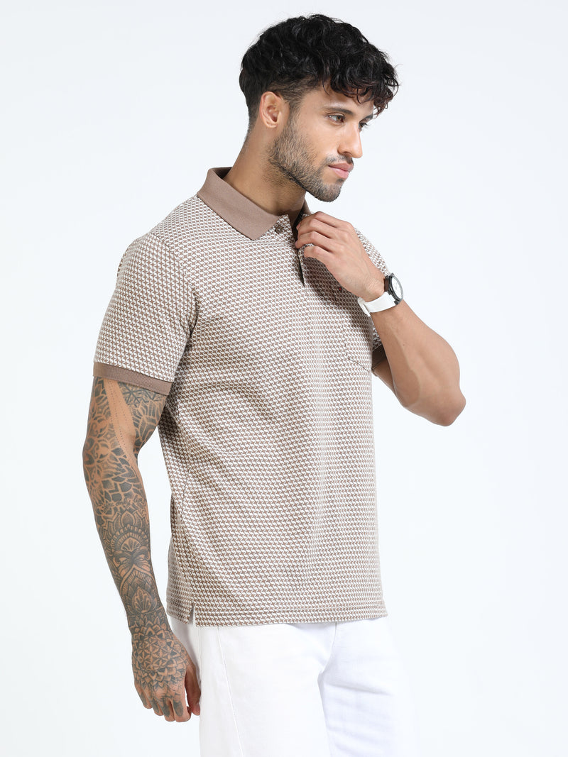 Men Brown Slim Fit Printed Polo T-Shirt