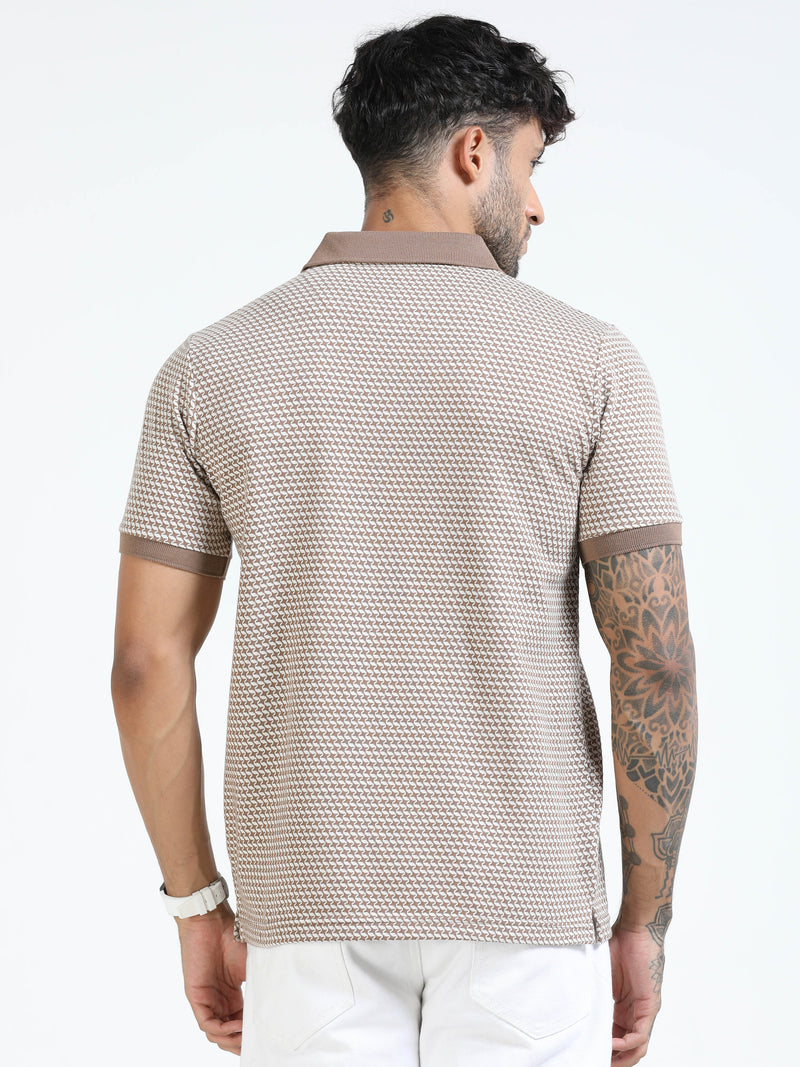 Men Brown Slim Fit Printed Polo T-Shirt