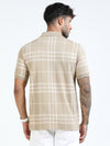 Men Cream Slim Fit Checks Polo T-Shirt
