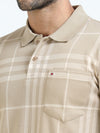 Men Cream Slim Fit Checks Polo T-Shirt