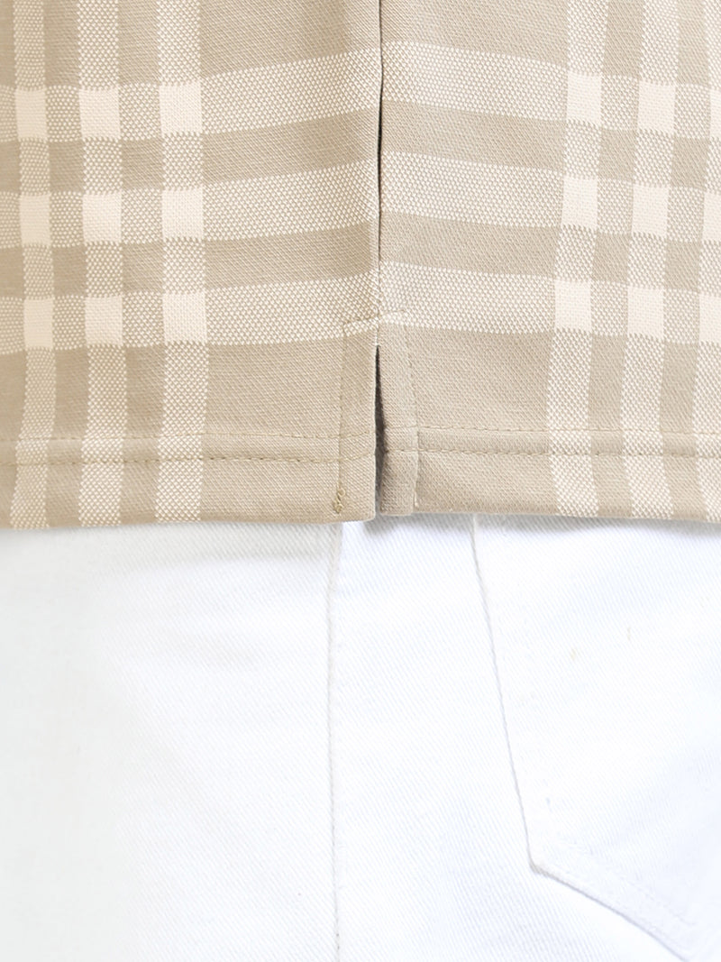 Men Cream Slim Fit Checks Polo T-Shirt