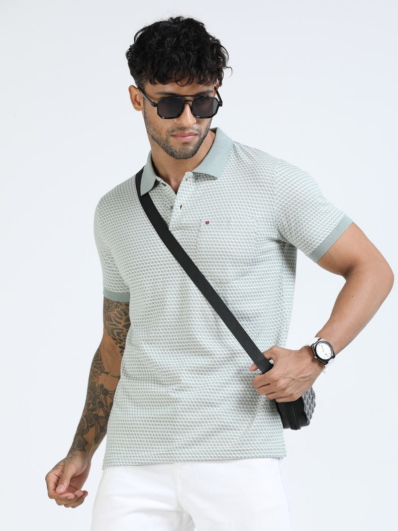 Men Green Slim Fit Printed Polo T-Shirt