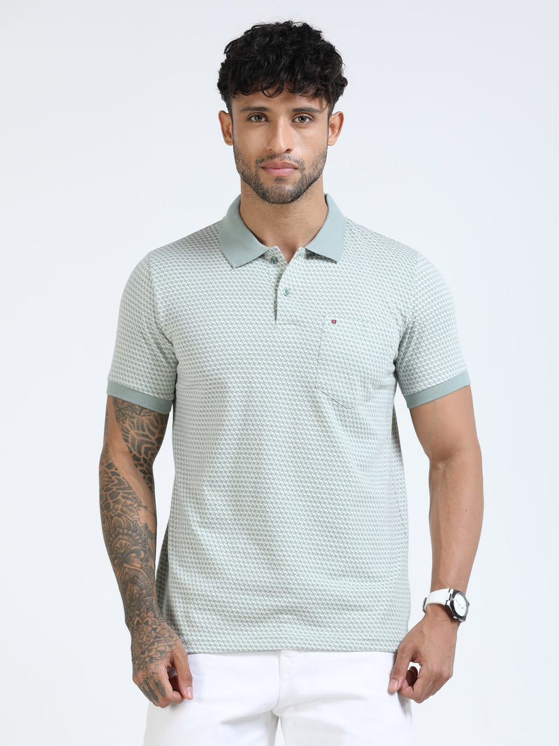 Men Green Slim Fit Printed Polo T-Shirt