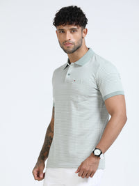 Men Green Slim Fit Printed Polo T-Shirt