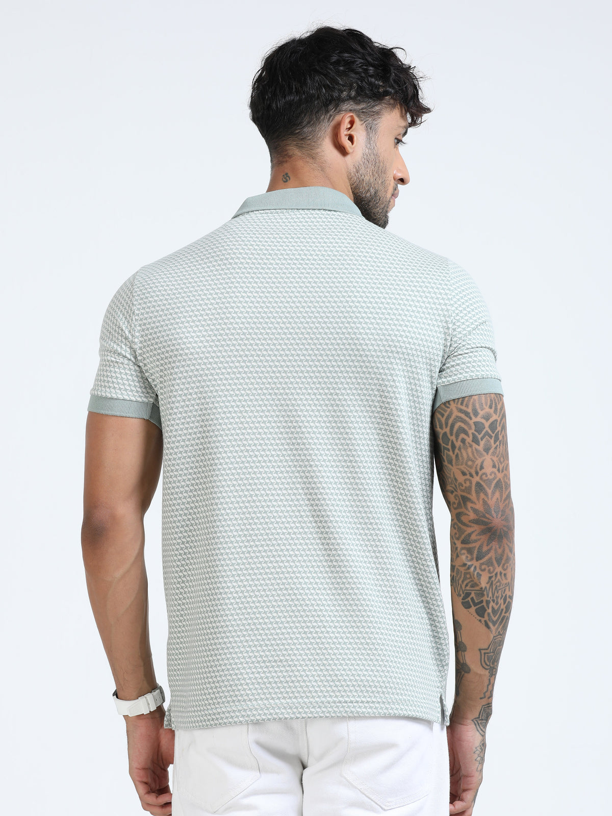 Men Green Slim Fit Printed Polo T-Shirt
