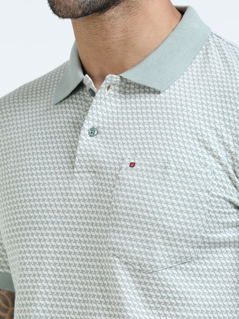 Men Green Slim Fit Printed Polo T-Shirt
