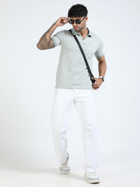 Men Green Slim Fit Printed Polo T-Shirt