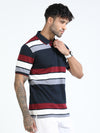 Men Navy Slim Fit Striped Polo T-Shirt
