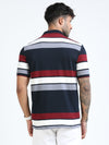 Men Navy Slim Fit Striped Polo T-Shirt