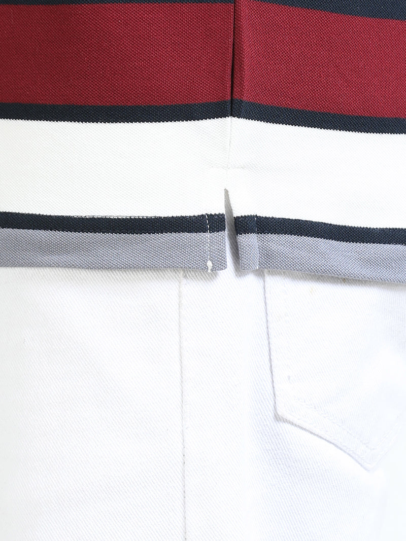 Men Navy Slim Fit Striped Polo T-Shirt