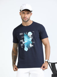 Men Blue Slim Fit Printed Crew Neck T-Shirt