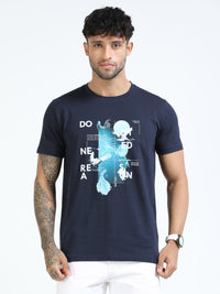 Men Blue Slim Fit Printed Crew Neck T-Shirt