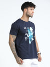 Men Blue Slim Fit Printed Crew Neck T-Shirt