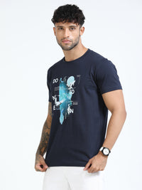 Men Blue Slim Fit Printed Crew Neck T-Shirt