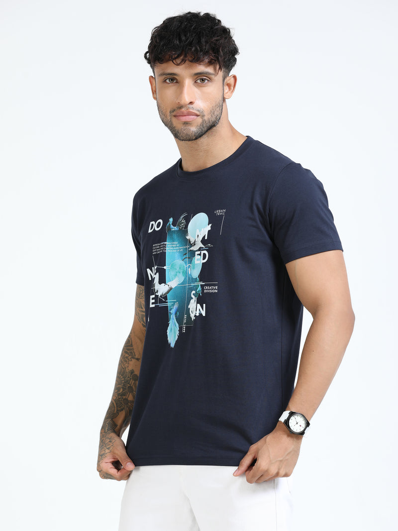 Men Blue Slim Fit Printed Crew Neck T-Shirt