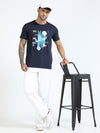 Men Blue Slim Fit Printed Crew Neck T-Shirt