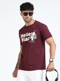 Men Maroon Slim Fit Printed Crew Neck T-Shirt
