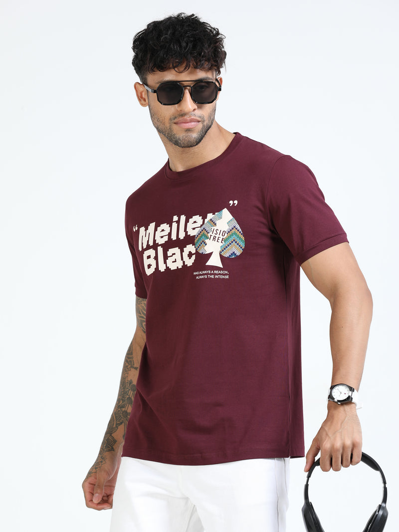 Men Maroon Slim Fit Printed Crew Neck T-Shirt