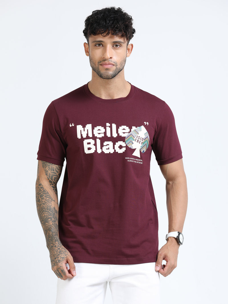 Men Maroon Slim Fit Printed Crew Neck T-Shirt