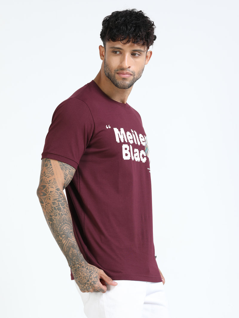 Men Maroon Slim Fit Printed Crew Neck T-Shirt