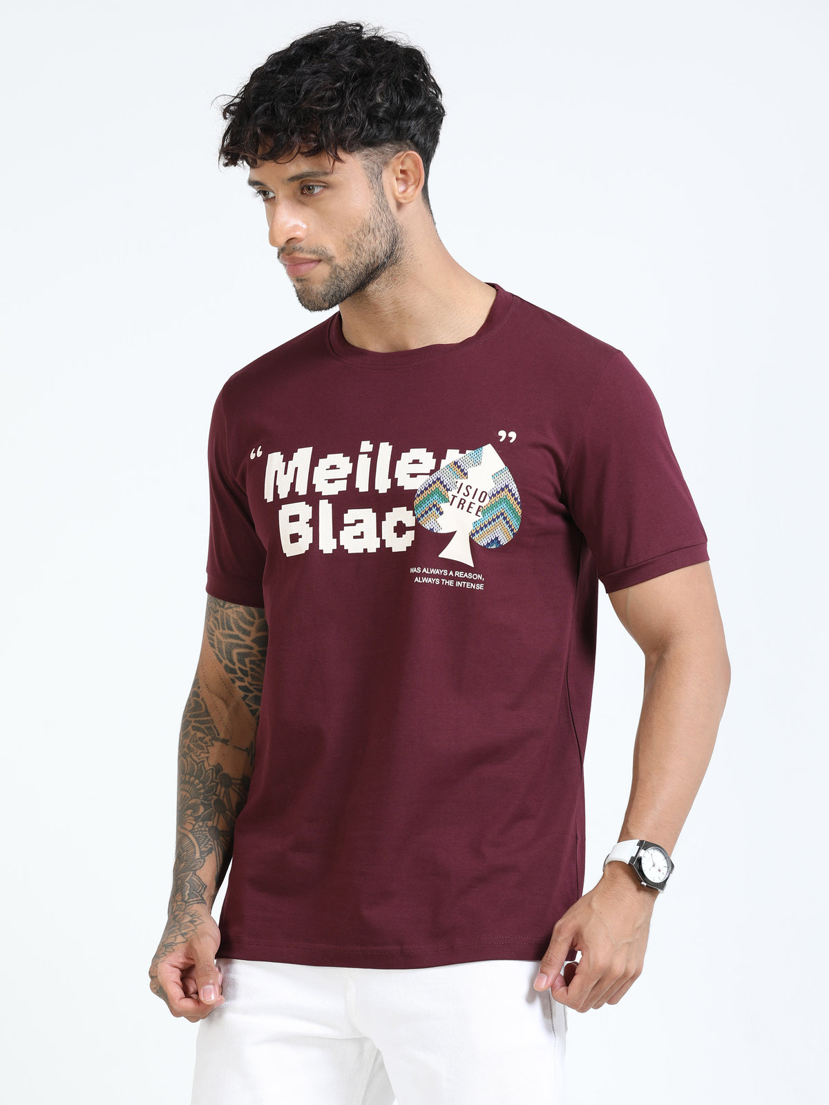 Men Maroon Slim Fit Printed Crew Neck T-Shirt