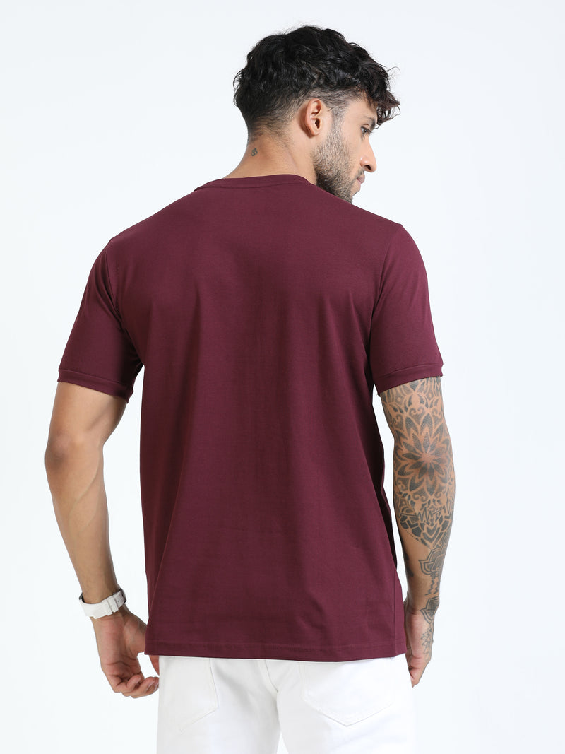 Men Maroon Slim Fit Printed Crew Neck T-Shirt