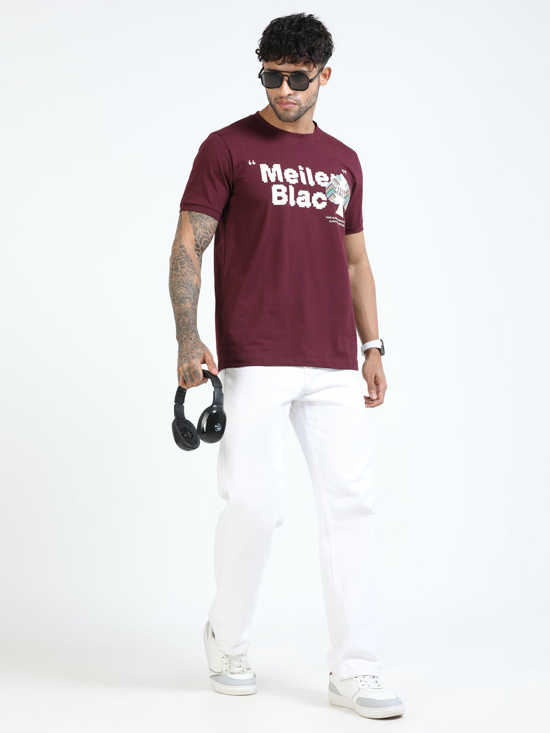 Men Maroon Slim Fit Printed Crew Neck T-Shirt