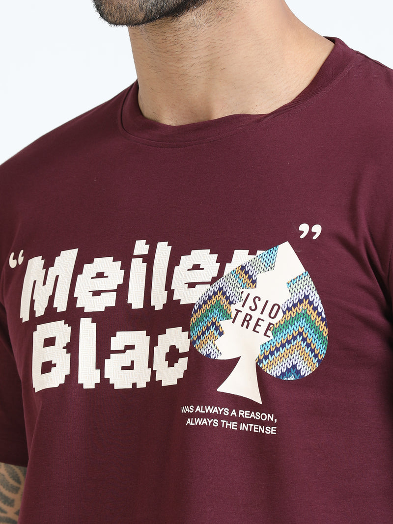 Men Maroon Slim Fit Printed Crew Neck T-Shirt