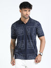 Men Navy Slim Fit Printed Polo T-Shirt