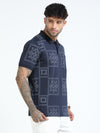 Men Navy Slim Fit Printed Polo T-Shirt
