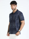 Men Navy Slim Fit Printed Polo T-Shirt