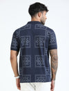Men Navy Slim Fit Printed Polo T-Shirt