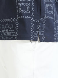 Men Navy Slim Fit Printed Polo T-Shirt