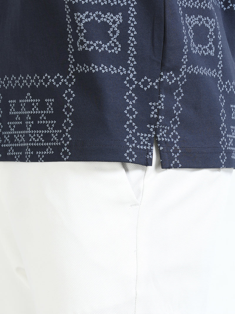 Men Navy Slim Fit Printed Polo T-Shirt