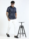 Men Navy Slim Fit Printed Polo T-Shirt
