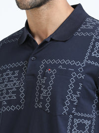 Men Navy Slim Fit Printed Polo T-Shirt