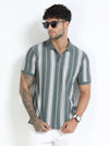 Men Lt. Green Slim Fit Stripes Polo T-Shirt