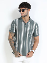 Men Lt. Green Slim Fit Stripes Polo T-Shirt