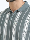 Men Lt. Green Slim Fit Stripes Polo T-Shirt