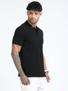 Men Black Slim Fit Drop Needle Polo T-Shirt