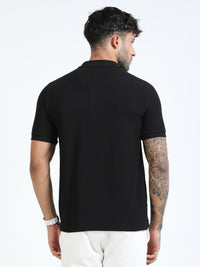 Men Black Slim Fit Drop Needle Polo T-Shirt