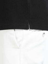 Men Black Slim Fit Drop Needle Polo T-Shirt